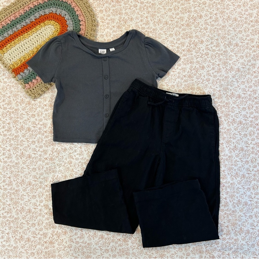 Gap & Old Navy Kids Linen Blend Pants Ribbed Top Outfit Size Small 6/7